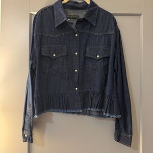 Zara Dark Denim Peplum Button-Up Jacket - Size Small